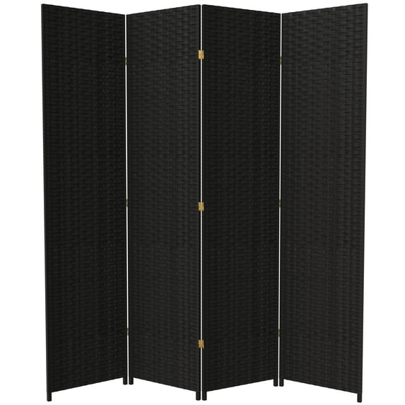 Red Lantern 7 ft. Tall Woven Fiber Folding Screen - Black - 4 Panel