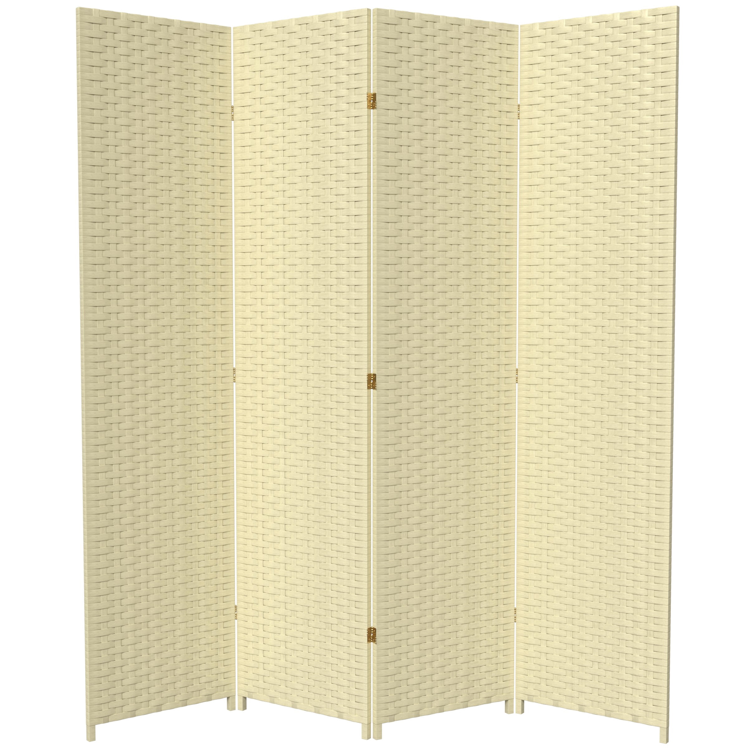 Red Lantern 7 ft. Tall Woven Fiber Folding Screen - Cream - 4 Panel