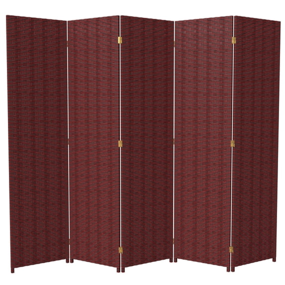 Red Lantern 6 ft. Tall Woven Fiber Folding Screen - Red and Black - 5 Panel