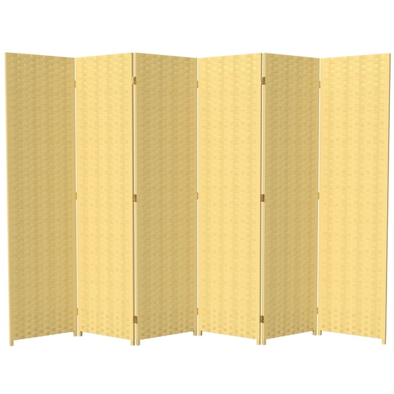 Oriental Furniture 6 ft. Tall Woven Fiber Room Divider - 6 Panel - Dark Beige