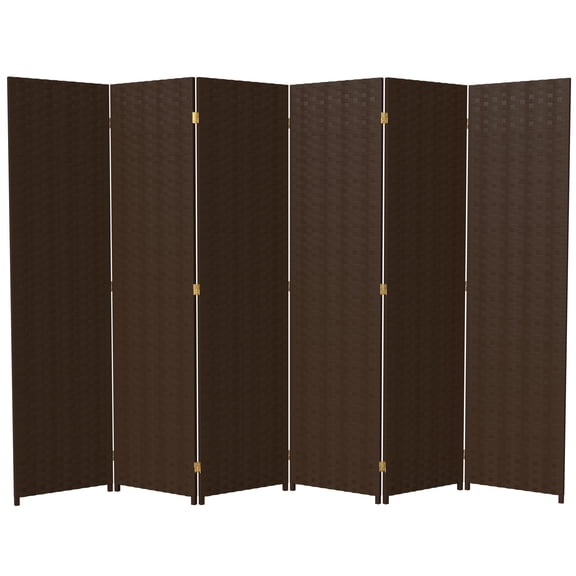 Oriental Furniture 6 ft. Tall Woven Fiber Room Divider - 6 Panel - Dark Mocha