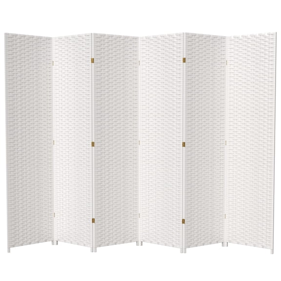 Oriental Furniture 7 ft. Tall Woven Fiber Room Divider - White - 6 Panel