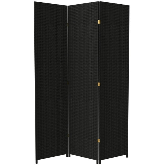 Red Lantern 7 ft. Tall Woven Fiber Folding Screen - Black - 3 Panel