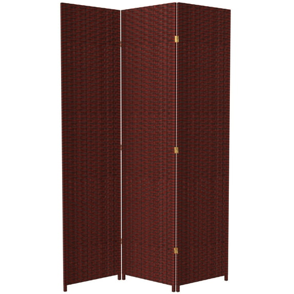Red Lantern 7 ft. Tall Woven Fiber Folding Screen - Red and Black - 3 Panel