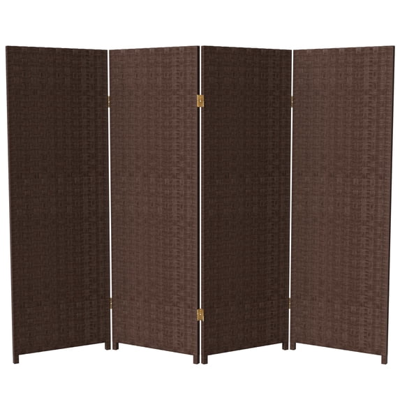 Red Lantern 4 ft. Short Woven Fiber Folding Screen - Dark Mocha - 4 Panel