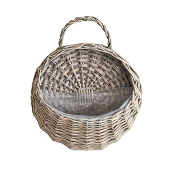 Handmade Woven Hanging Basket, Natural Rattan Wall Storage Basket for Plants, Flowers, Decorative Wall Organizer, Light Gray