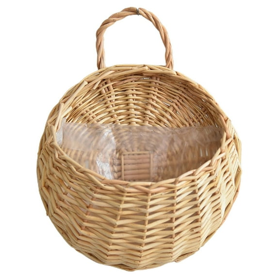 Handmade Woven Hanging Basket, Natural Wicker Storage Basket Wall Hanging Flower Pot, Rattan Hanging Planter Container for Home Garden Wedding Wall Decorations Beige