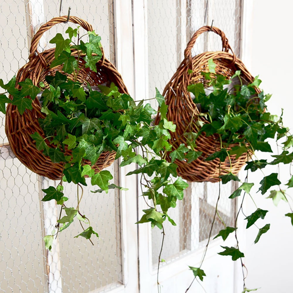 Hotiary Handmade Woven Hanging Basket, Wicker Rattan Wall Mounted ...
