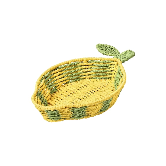 Handmade Woven Paper Rope Fruit-Shaped Storage Basket – Eco-Friendly Yellow Decorative Ear Flower Basket for Kitchen, Desk & Living Room