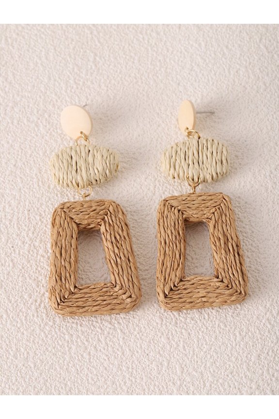 Handmade Woven Paper Rope Geometric Drop Earrings - Multicolor - 1 Pair
