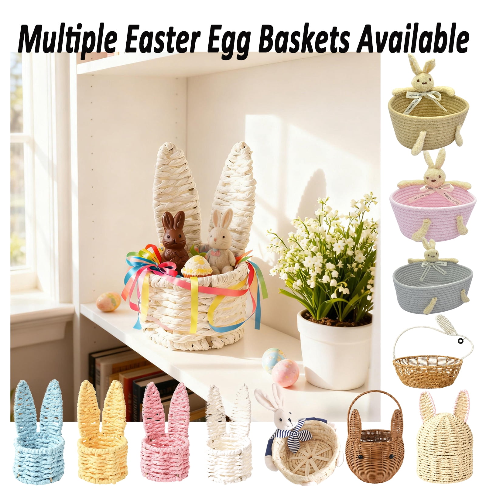 Handmade Woven Rabbit Storage Basket Box, Cute Bunny Desktop Organizer ...