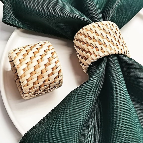 Handmade Woven Rattan Napkin Rings, Boho Table Decor Holders, Natural, 4 Pack