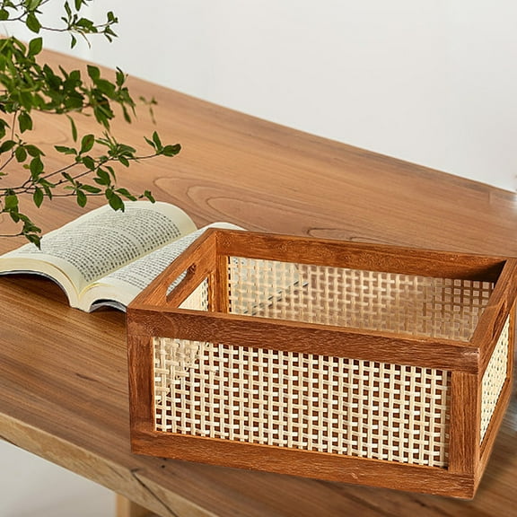 Handmade Woven Rattan Storage Boho Farmhouse Home Organizer for Books Study Room Textile Shelf