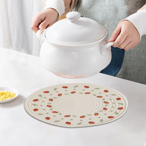 Handmade Woven Rope Placemats Set of 4, Round Heat Insulated Table Mats for Hot Dishes, Spill & Stain Resistant Kitchen & Dining Pad, 12cm White
