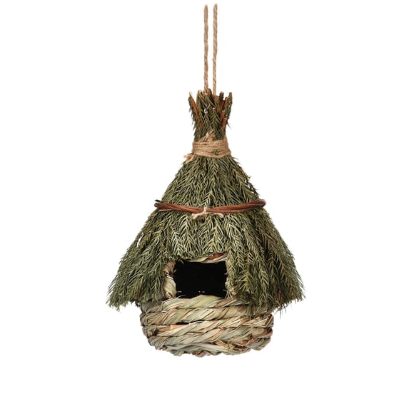 Handmade Woven Straw Bird Nest, Natural Grass Hanging Bird Cage for Outdoor Garden Decor, Creative Bird Shelter, Hummingbird Nesting Pocket, Weatherproof Design