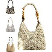 Handmade Woven Straw Tote Bag, Summer Beach Shoulder Handbag, Magnetic Closure Casual Travel Purse for Women
