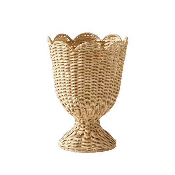 Handmade Woven Vase with Pedestal – Natural Rattan & Seagrass High-Stand Decorative Basket, Bohemian, Rustic, or Wabi-Sabi Style Flower Holder, Home Décor Accent, Tabletop or Shelf Display