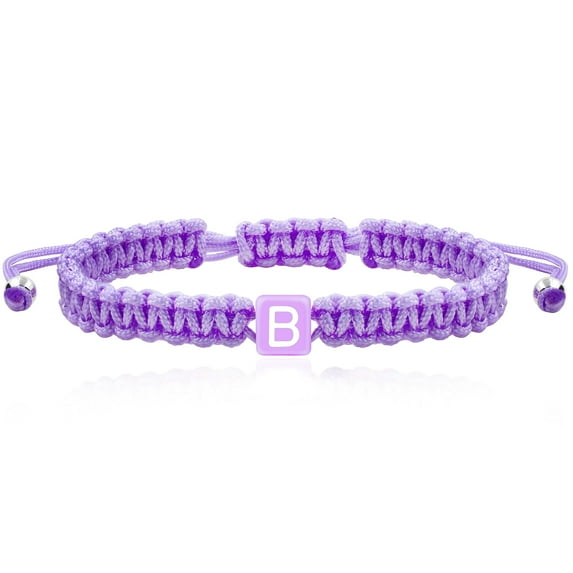 Handmade Wrap Friendship Braided Bracelet for Women Colorful Wrist Cord Adjustable Birthday Gifts-Party Favors (Purple Rope-Letter B)