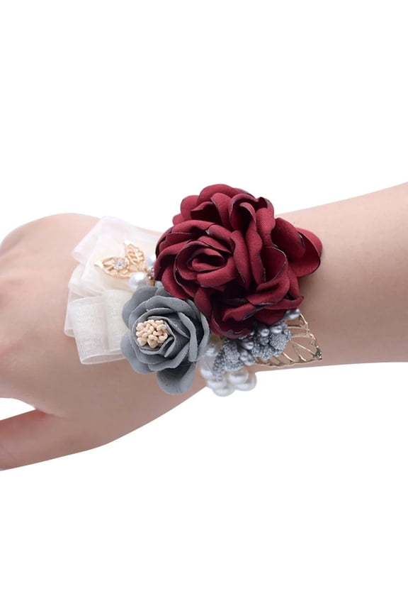 Handmade Wrist Corsage, Bridal Silk Wrist Flower, Gold Leaf Pearl Corsage, Prom Corsage Wristlet, Wedding Party Accessory, Faux Flower Bracelet, Ladies Formal Event Corsage for Wedding and Prom