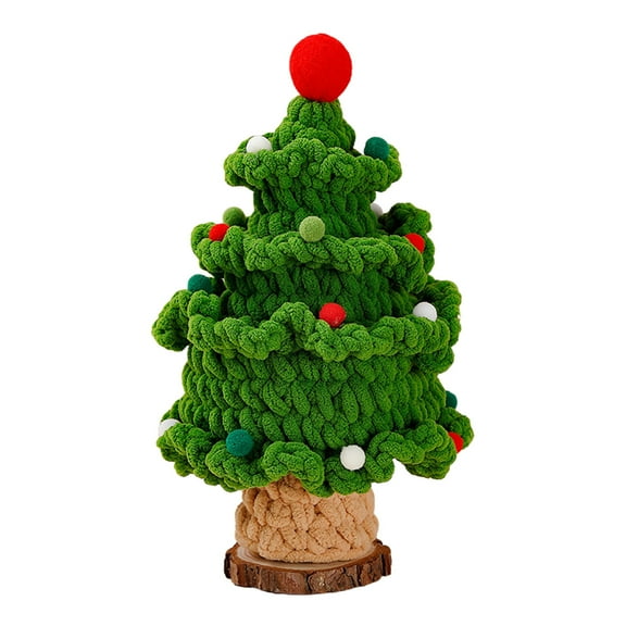 Handmade Yarn Christmas Tree Red-Pom Holiday Decoration Realistic Toy Ornament Festive Gift for Home and Office DIY Holiday Tabletop Display