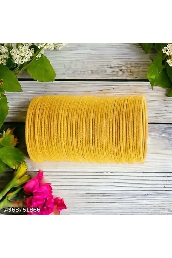 Handmade Yellow Color 36 PCS Velvet Metal bangle bracelet For Girls Made In India High Quality Bangles Set For Girls And Women