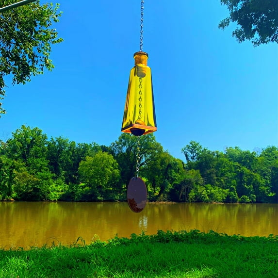 Handmade Yellow Glass Wind Chimes Made From Pyramid Shaped Bottles, Colorful Home Decor Outdoor Garden or Patio
