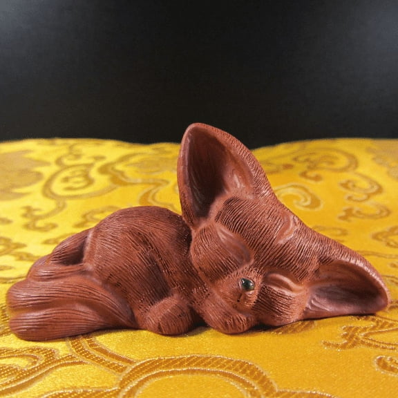 Handmade Yixing zisha Purple Clay Tea Pet Cute nine tailed sleeping fox ,creative animal statue ,tea pet exquisite table shelf decor