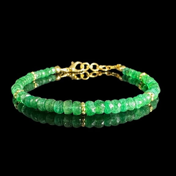 Handmade Zambian Emerald Faceted Bead Bracelet: Gold & Silver Finish