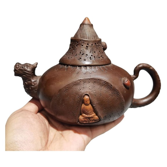 Handmade Zisha Pottery Teapots Decorative Fashion Gongchun Sculptural Bionic Carved Embossed Relief Figurative Raised Textured