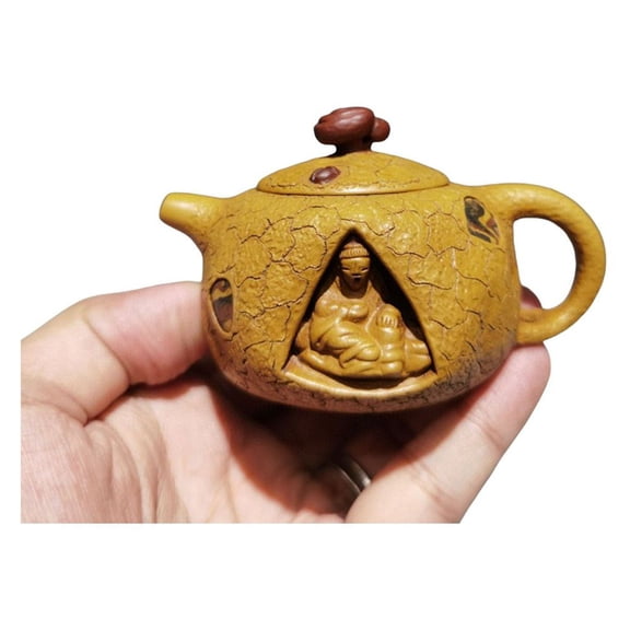 Handmade Zisha Pottery Teapots Decorative Fashion Relief Carving Seal Engraving Ganoderma Knob Embossed Figurine Inscribed Mark