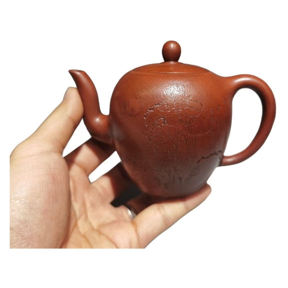 Handmade Zisha Pottery Teapots Decorative Fashion Spherical Rounded Curved Smooth Sleek Engraved Carved Detailed Artistic