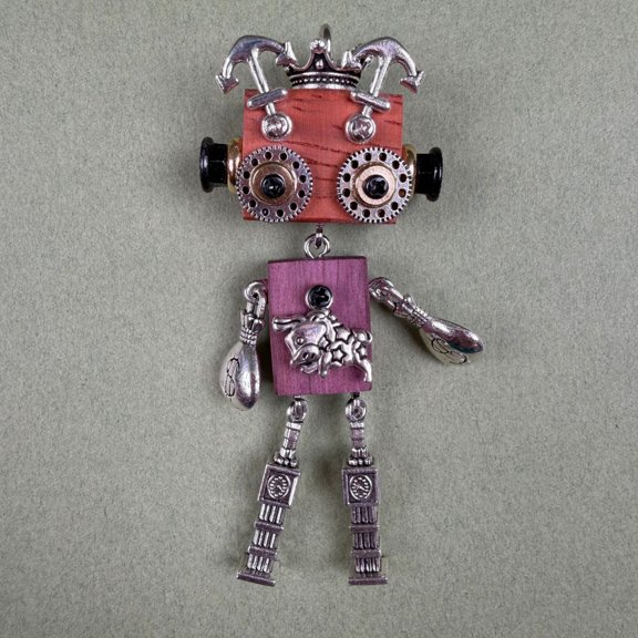 Handmade Zodiac Punk Robot Small Merchandise Pendant Wooden Necklace Mobile Phone Chain Decoration Creative Mechanical Figurine Steampunk