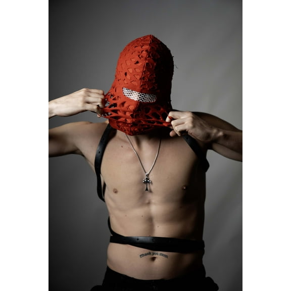 Handmade balaclava ski mask, tatty and shabby, ragged tattered design Fragmented cotton unisex for all ages winter cold indoor and outdoor