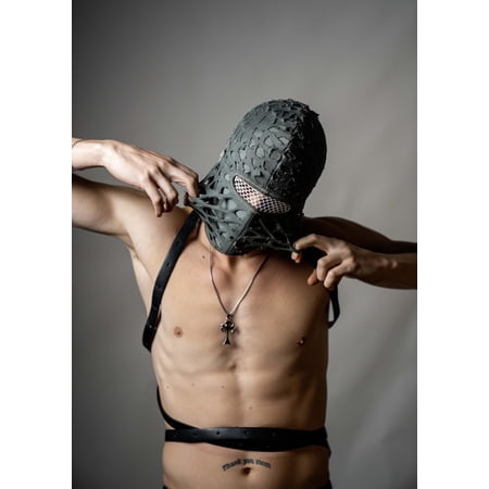Handmade balaclava ski mask, torn and tattered, shabby tacky cotton ragged full face cover and protector Fragmented, unisex, all ages