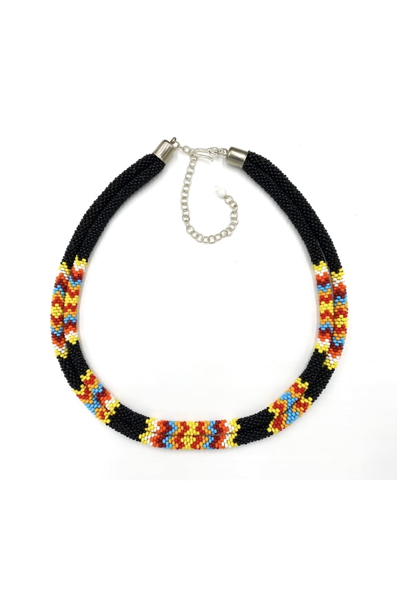 Handmade beaded Black Fire Rope layered Necklace