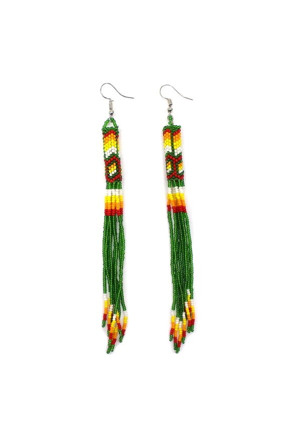 Handmade beaded Green Native Style Extra Long Earrings