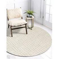 Handmade carpet 5x5, Round Tufted rug Abstract, for Bed, Living, Room
