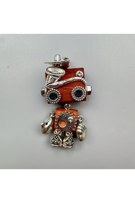 Handmade cross-border original punk robot keychain small item wooden pendant necklace phone chain decoration creative mechanical figure steampunk