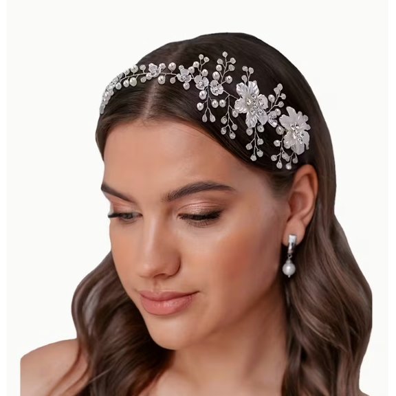 Handmade elegant flower headband - bridal hair accessory for weddings and parties, embellished with sparkling rhinestones, durable plastic headband, suitable for updos and braided hair decorations