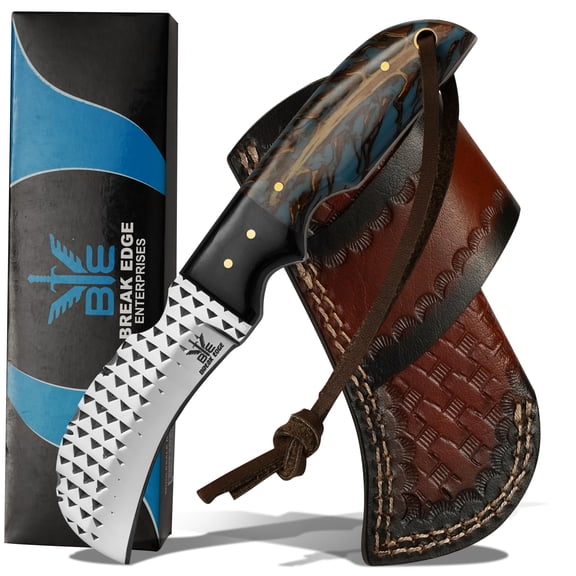 Handmade farier rasp Steel Linemans Hawkbill knife with Leather sheath, Heavy Duty Utility Knife blade Electrician Wire Skinning knife for professional.