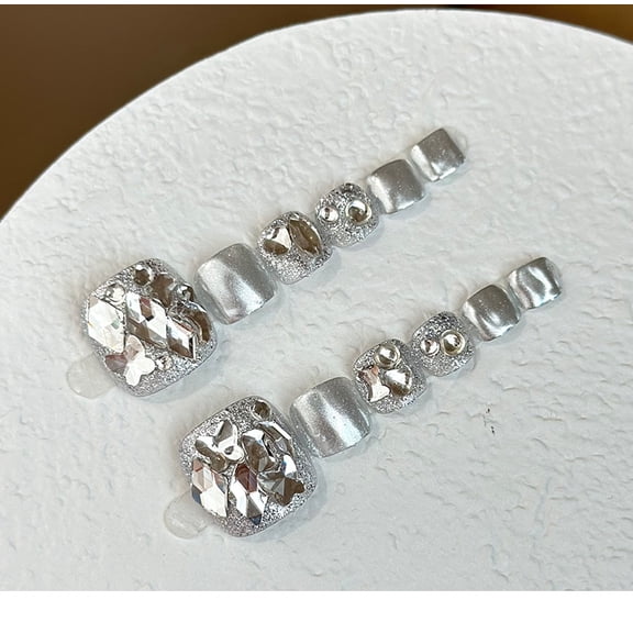 Handmade foot armor wearing nail Galaxy full diamond nail patch removable magic mirror powder girl light luxury light therapy nail finished product