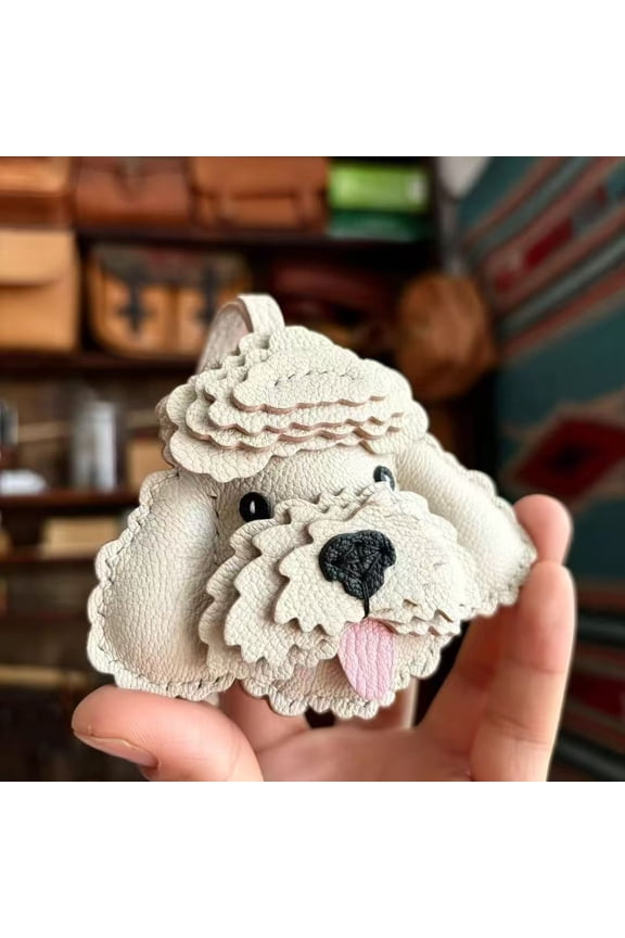 Handmade genuine leather teddy dog keychain bag pendant