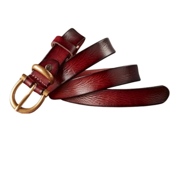 Handmade, genuine leather, women's, belt, copper pin buckle, versatile, retro, jeans, glossy, thin belt.