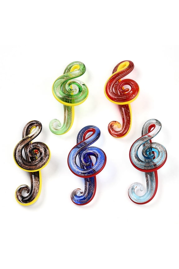 Handmade golden Sand Lampwork Big Pendants Musical Note Charms Mixed color 62~67x26.5~29x14~15.5mm Hole: 3.5~5x8~10mm