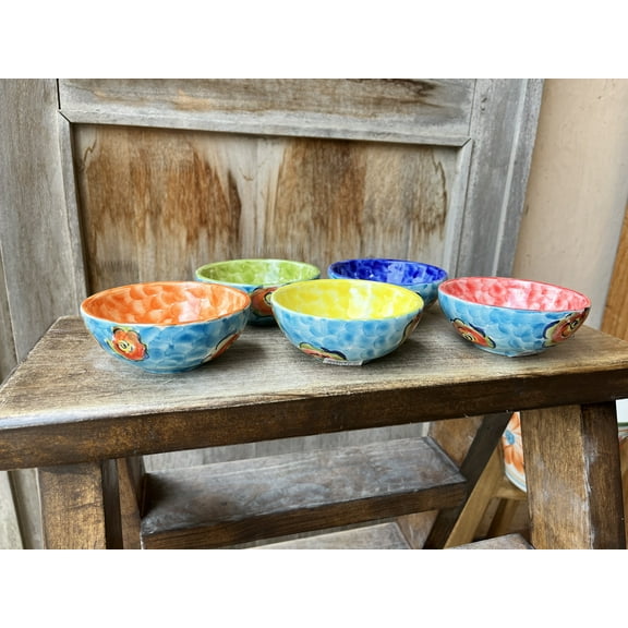 Handmade hand painted Blue Flowers Handmade Ceramic Serving Set - Perfect for Tapas, Snacks, and Nachos