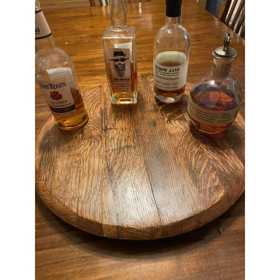 Handmade in the USA Oak Kentucky Bourbon Whiskey Barrel Lid Lazy Susan Turntable