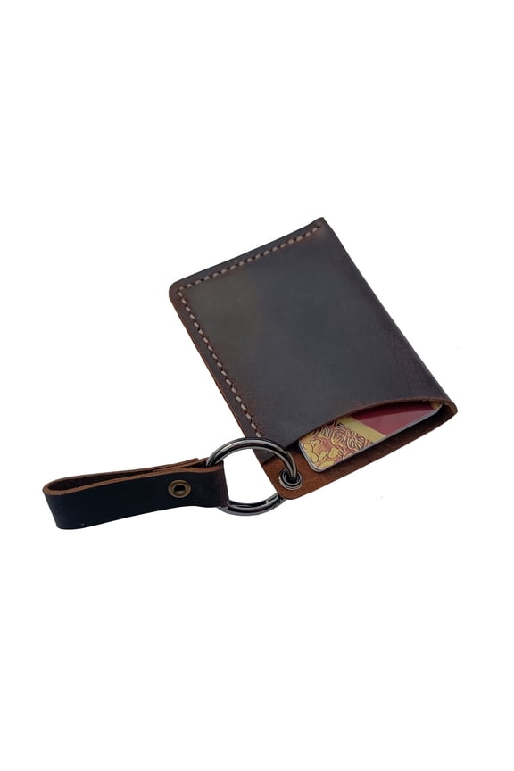Handmade leather bank card wallet for men and women Front Pocket Card Wallet with leather keychain