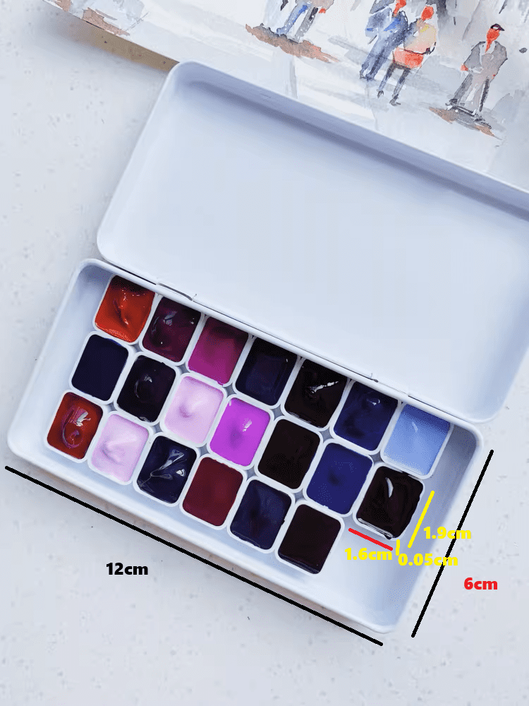 Handmade master level extra fine watercolor purple series 20 colors 1ml (from 8 brands including Daniel Smith, Holbein, M. Graham, etc.) white iron box+color card
