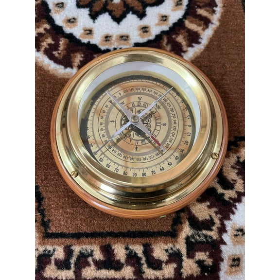 Handmade nautical brass compass decorative marina & wooden base