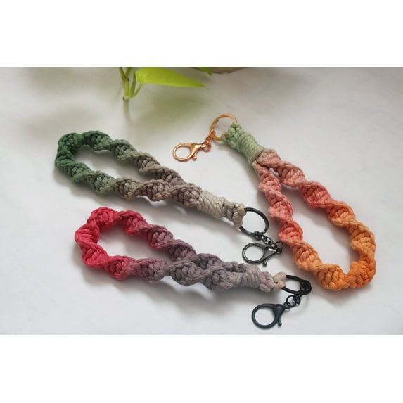 Handmade ombre dip dyed Macrame Keychain / Wristlet / Accessory, Bridesmaid / Housewarming Gift, Boho inspired, Colorful Macrame Lanyard